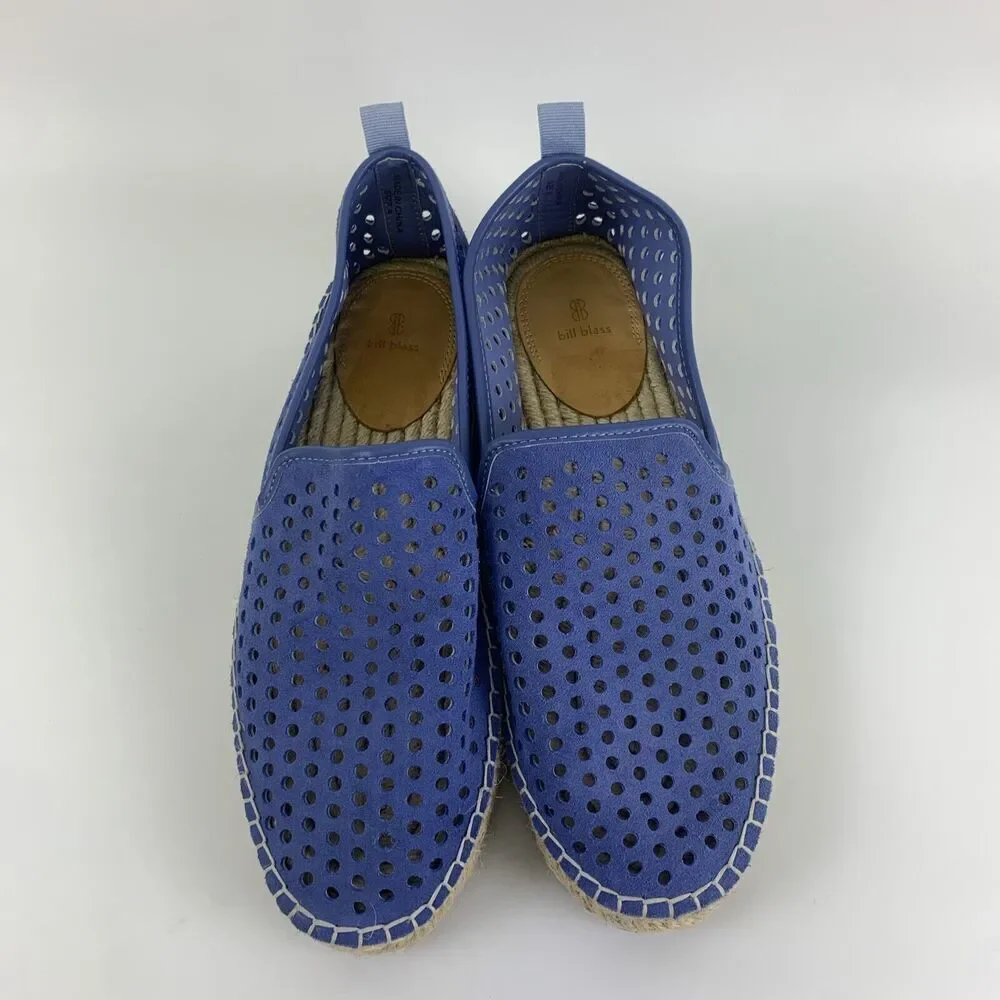 Bill Blass Sutton Espadrille Perforated Loafer Blue Soft Suede Slip On‎ Womens 8